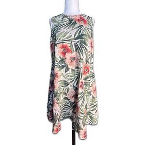 Anne Klein Tropical Floral Linen Blend Sleeveless Shift Dress Small Vacation